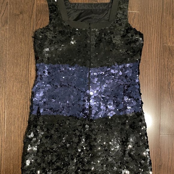 Vera Wang Lavender Label Black & Blue Sequins Silk Shift Dress - Picture 7 of 16